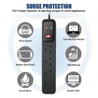 Extrastar 4 Way 2m Switched Surge Extension Lead - Black