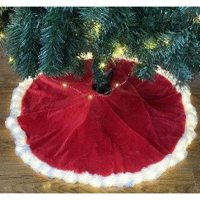 SnowTime Red Tree Skirt with White Trim & LED 90cm