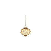 Premier Decorations 80-110mm Shiny Champagne Gold with Detail Glass Bauble - Assorted