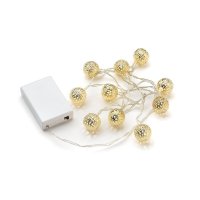 Konstsmide Battery Operated Set of 10 Small Metal Ball LED Lights - Gold