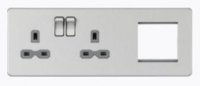 Knightsbridge Screwless 13A 2G DP Socket + 2G Modular Combination Plate - Brushed Chrome - (SFR192LBCG)