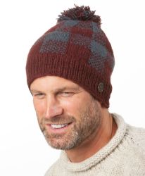 Naya Pure Wool - Mosaic bobble hat - brick