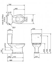 Perrin & Rowe Deco Close Coupled WC Toilet