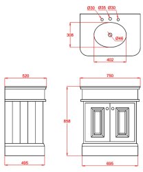 Silverdale Victorian 750mm Vanity Unit and Basin - French Grey