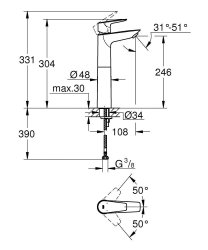 Grohe Bauedge XL-Size Smooth Body Basin Tap - Chrome