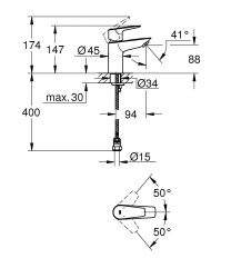 Grohe BauEdge Low Pressure Basin Mixer - Chrome