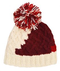 Pure Wool Hand knit - lattice step bobble hat - Reds/cream