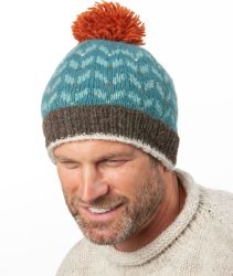 Pure Wool Sherpa Fleece - Chevron Wings Bobble Hat - Seagrass