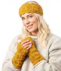 Pure Wool Fleece Lined - Sparkle Crochet Headband - Mustard