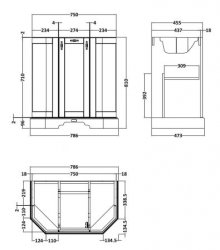 BC Designs Victrion 750mm Forest Green 3 Door Angled Basin Unit