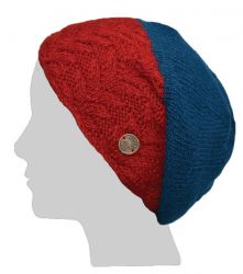 Pure Wool - Fir Stitch - Baggy Beanie - Red/Teal