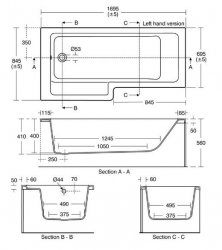 Ideal Standard Tempo Cube 170cm Idealform Plus+ Right Hand Shower Bath