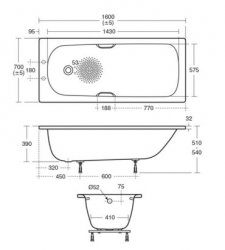 Ideal Standard Simplicity 160 x 70cm Steel Bath with Chrome Plated Grips