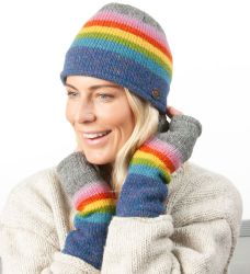 Pure wool - Heather Edge Stripe Beanie - Blue Heather