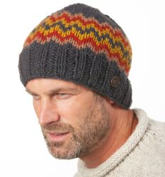 Pure Wool Half fleece lined - zig zag beanie - smoke