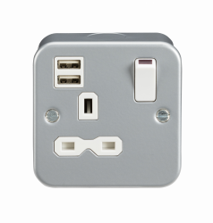 Knightsbridge Metal Clad 13A 1G Switched Socket with Dual USB Charger (2.4A) - (MR9124)
