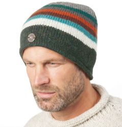 Pure wool - Heather Edge Stripe Beanie - Pine Heather