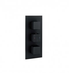 RAK Square Black Dual Outlet 3 Handle Thermostatic Concealed Shower Valve