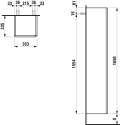 Laufen Lani Glossy White 1650mm 1 Door Tall Cabinet - Left Hand