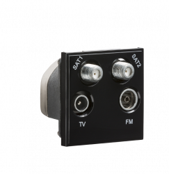 Knightsbridge Quadplexed SAT1/SAT2/TV/FM DAB Outlet Module 50 x 50mm - Black - (NETQDBK)