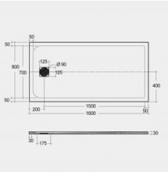 RAK Feeling Trays 1600 x 800 Grey Rectangular Tray