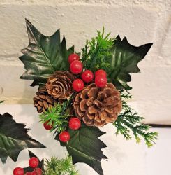 Red Berry Pine Cones Foliage Pick x 3 - 18cm - Sincere Christmas