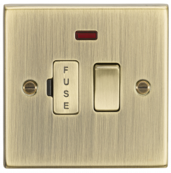 Knightsbridge 13A Switched Fused Spur Unit with Neon - Square Edge Antique Brass - (CS63NAB)