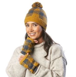 Naya Pure Wool - Mosaic bobble hat - mustard