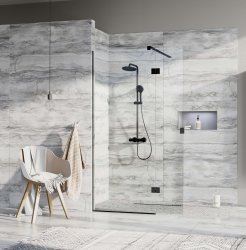 Purity Collection 700mm Matt Black Wetroom Panel with 350mm Deflector Panel