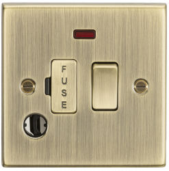 Knightsbridge 13A Switched Fused Spur Unit with Neon & Flex Outlet - Square Edge Antique Brass - (CS63FAB)