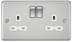 Knightsbridge 13A 2G DP Switched Socket with White Insert - Rounded Edge Brushed Chrome (CL9BCW)