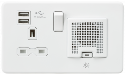 Knightsbridge Screwless 13A socket, USB chargers (2.4A) and Bluetooth Speaker - Matt white - (SFR9905MW)