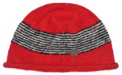 Thin stripes beanie - pure wool - fleece lined - red