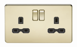 Knightsbridge Screwless 13A 2G DP switched socket - polished brass with black insert - (SFR9000PB)