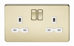 Knightsbridge Screwless 13A 2G DP switched socket - polished brass with white insert (SFR9000PBW)