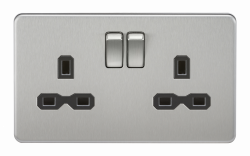 Knightsbridge Screwless 13A 2G DP switched socket - brushed chrome with black insert - (SFR9000BC)