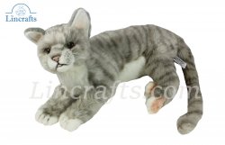 Soft Toy Grey Tabby Cat by Hansa (37cm.L) 7198