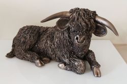 Highland Cow Bull at Rest Cold Cast Bronze Ornament - Frith Sculpture VB055