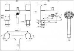 Ideal Standard Ceraflex 2TH Deck Mounted Dual Control Bath Shower Mixer