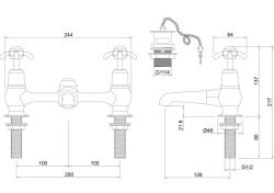 Burlington Anglesey Quarter Turn H Type Basin Mixer with Plug and Chain Waste - White