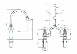 Burlington Anglesey Quarter Turn Bridge Basin Mixer with Curved Spout - White