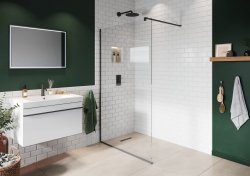 Purity Collection 1100mm Matt Black Wetroom Panel with wall Support