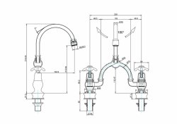 Burlington Anglesey Regent Quarter Turn Bridge Basin Mixer with Curved Spout (230mm Tap Centres) - White