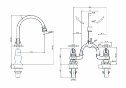 Burlington Birkenhead Regent Quarter Turn Bridge Basin Mixer with Curved Spout - White