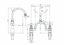 Burlington Anglesey Quarter Turn Bridge Basin Mixer with Curved Spout (230mm Tap Centres) - White