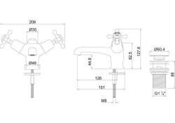 Burlington Claremont Quarter Turn Monobloc Basin Mixer with Click-Clack Waste - Nickel