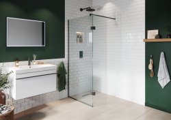 Purity Collection 900mm Matt Black Wetroom Panel with 350mm Deflector Panel