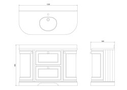 Burlington 1340mm Curved Vanity Unit with Drawers, Doors and Worktop - Matt White