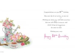 80th Birthday Card - Female - Watering Can Flowers - Glittered - Regal