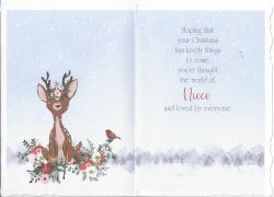 Christmas Card - Niece - Deer - Glitter - Out of the Blue